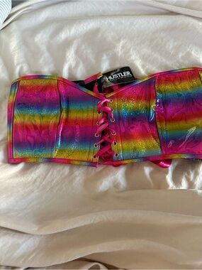 Hustler Hollywood Rainbow Lace-Up Bandeau Bikini Top - Multicolor